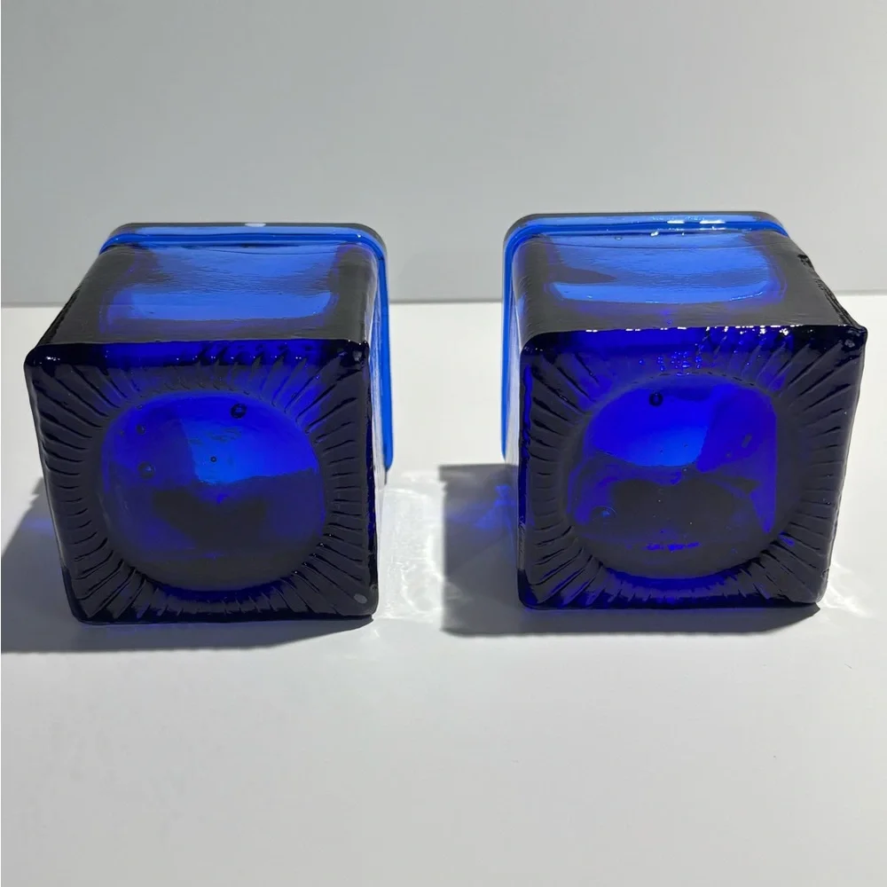 Cobalt Blue Glass Votive Candle Holders Hand Blown Spain Set of 2